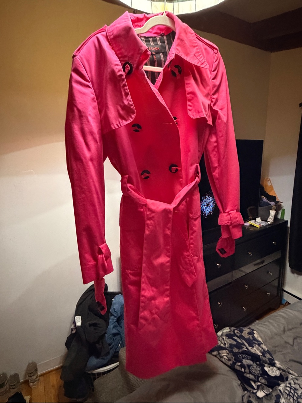 Escada Vibrant Pink Double-Breasted Trench Coat